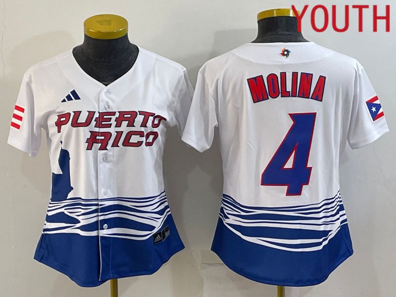 Youth 2023 World Cub Puerto Rico #4 Molina White MLB Jersey6